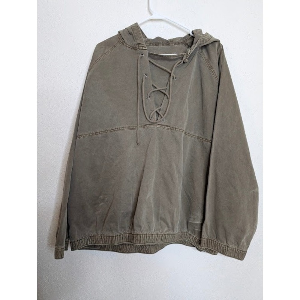 American Eagle Pullover Hooded Jacket With Pockets Tie Military Green Size XL